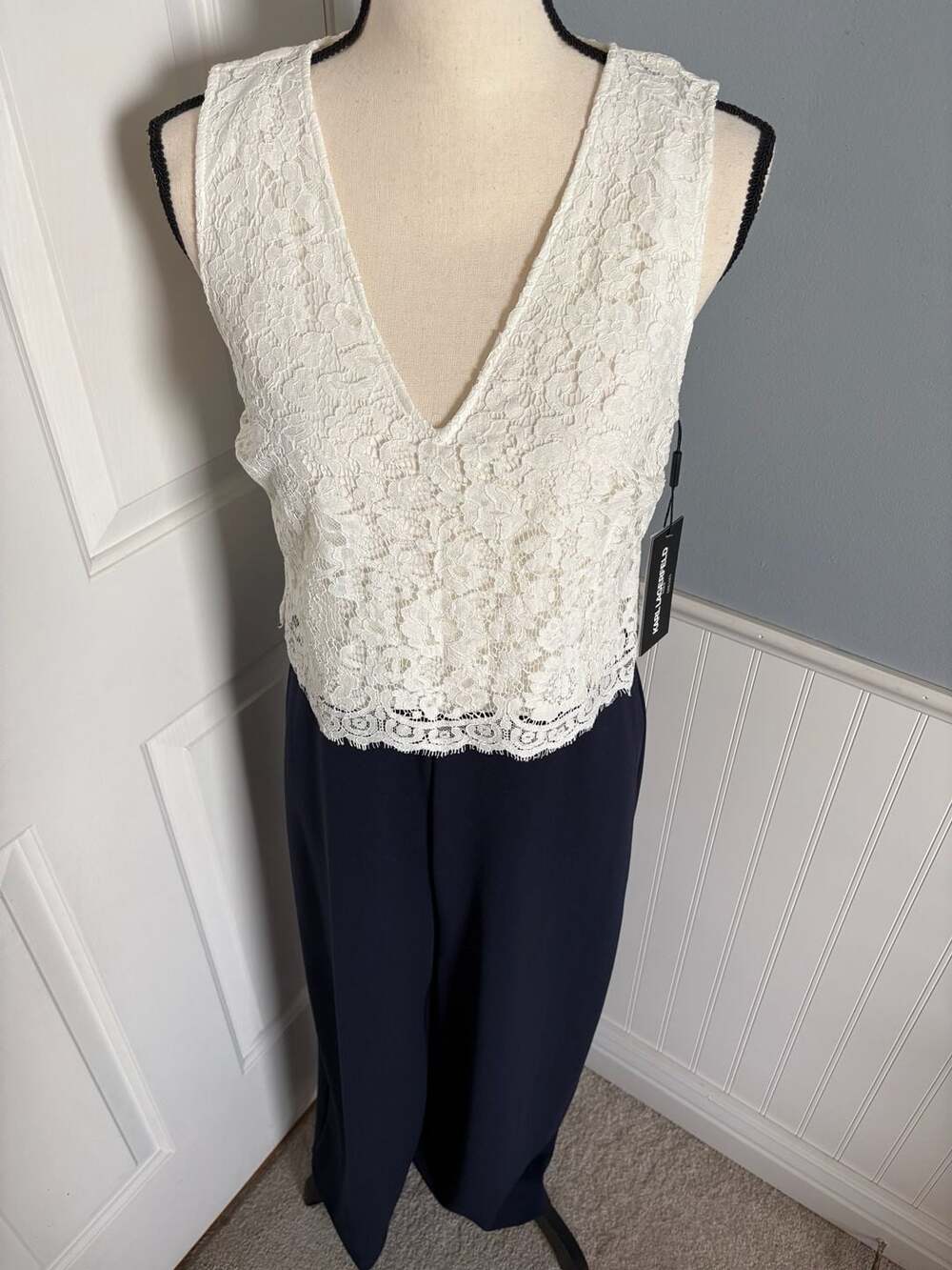 Karl Lagerfeld Paris Lace Scalloped Hem Jumpsuit
